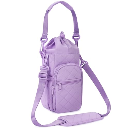 sportsnew 40oz Insulated Crossbody Water Bottle Sling Bag w/Phone Pocket - color: Quilt Purple