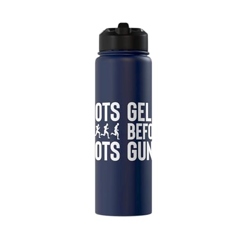 Gel Shots Before Gunshots Half Marathon 13.1 Runner Stainless Steel Insulated Water Bottle - color: Navy Blue