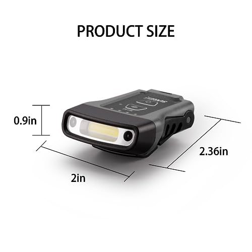 SUNREI Rechargeable Motion Sensor Clip on Hat Light with 150 Lumen & 600 mAh Headlamp, Rotatable Headlamp Flashlight for Fishing Camping Running Hand Work, Include Headband (Gary) - size: H150-gary