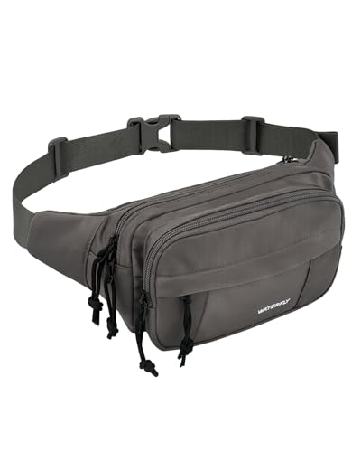 WATERFLY Fanny Pack Waist Bag: 2.5L Large 5 Zipper Pockets for Women Men - color: Gray