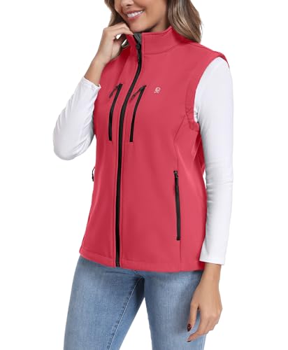 Little Donkey Andy Women's Fleece Softshell Vest Windproof Multi Pockets - color: Red, size: X-Small