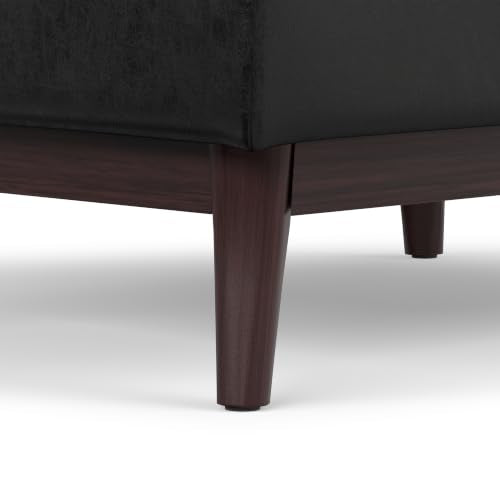SIMPLIHOME Owen 34" Wide Vegan Leather Rectangle Tray Top Ottoman in Black - color: Distressed Black