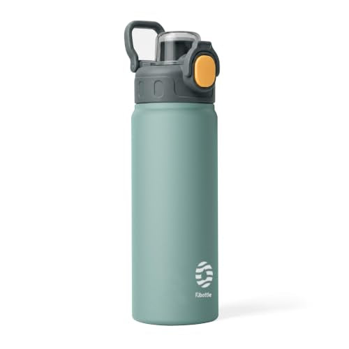 Fjbottle Insulated Water Bottle with Handle 24 oz Straw Flip Top Lid - color: 03 Peacock Green, size: 24 Ounces