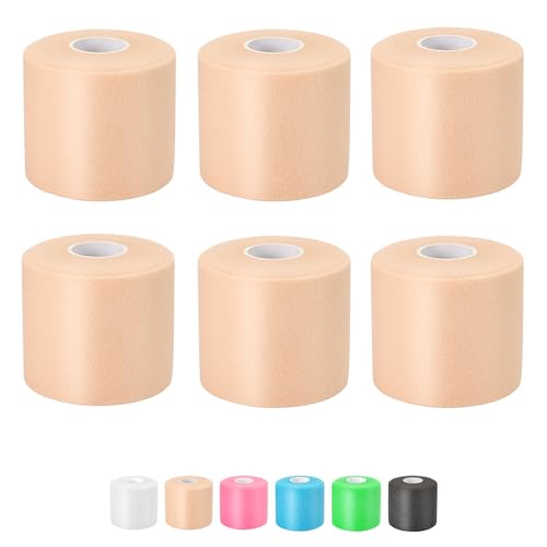 Pre Wrap Athletic Tape 6 Pack, 2.4 Inch x 22 Yards Foam Underwrap, Skin - color: Skin
