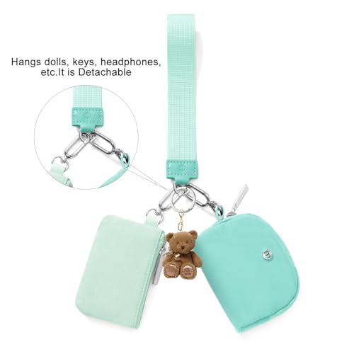 Keychain Wallet Mini Zip Around Wristlet Wallets for Women Detachable Dual Pouch Wristlet Portable Coin Purse Small Wallets - color: Light Green+Mint