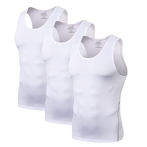 Mens 3 Pack Compression Tank Tops Sleeveless Compression Shirt - color: 3 Pack White, size: 3X-Large