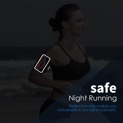 HAISSKY Running Armband with Earphone Pouch, Elastic Strap for 6.4" Phones