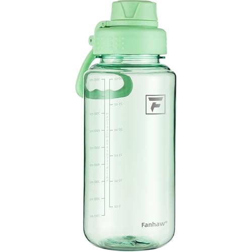 Fanhaw 32oz Clear Plastic Water Bottle with Fast-Flow Lid, Glow Green - color: Glow Green