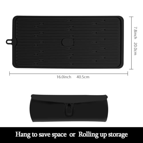 Dish Drying Mat, Silicone, Black, Solid, Rectangular, 16"x7.8"x0.2" - color: M+ (15.3" x 7.8") Black