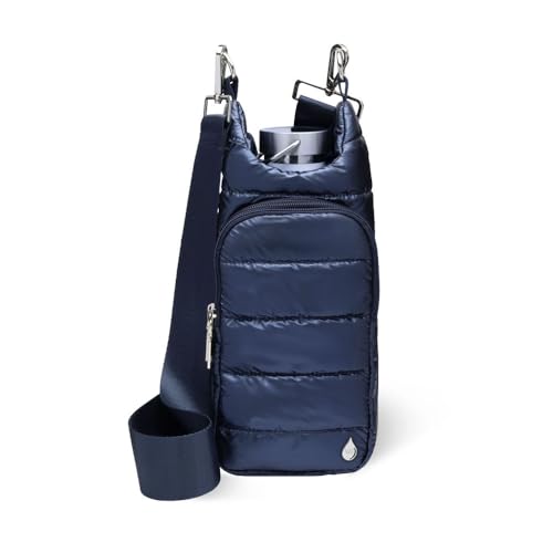 WanderFull Original HydroBag Crossbody Water Bottle Holder with Phone Pocket, Fits Water Bottles up to 32 oz - color: Navy Blue Shiny
