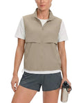 Locachy Women's Lightweight Running Vest Stand Collar Zip Up Summer Waistcoat Sleeveless Jacket for Golf Hiking Travel - color: Coffee Grey, size: Large