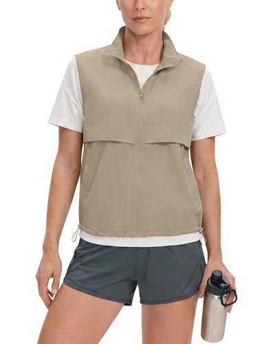 Locachy Women's Lightweight Running Vest Stand Collar Zip Up Summer Waistcoat Sleeveless Jacket for Golf Hiking Travel - color: Coffee Grey, size: Medium