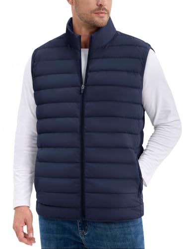 TACVASEN Men's Lightweight Packable Puffer Winter Warm Vests Outerwear - color: Navy Blue, size: Medium