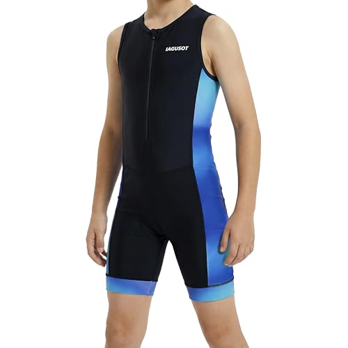 Boys Triathlon Suit Youth Racing Tri Skin Suit for Cycling Swim Run - color: Black/Blue, size: X-Large