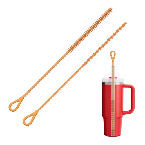 YOTIME Silicone Straw Cleaner Brush, 2Pcs Reusable Straw Brush, Orange - color: Orange