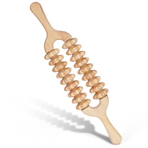 Liitrton Manual Wooden Massage Roller Stick for Muscle Relief, 18-Wheel - size: 18-Wheel-Wood