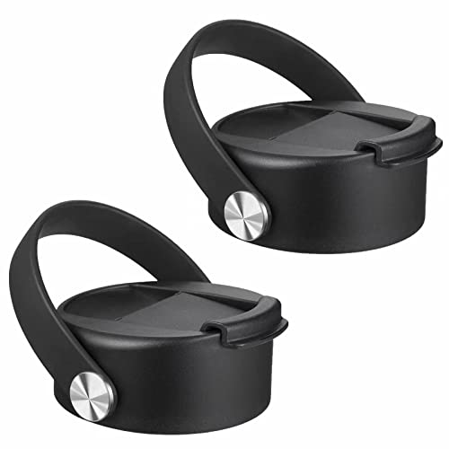 FLORAPELL Lid Compatible with Hydro Flask 12 16 18 20 32 40 OZ Wide Mouth, Flip Lid Replacement Lids with Flex Strap Handle, Leak-Proof Flask Cap for Hydro Flask Coffee Mug - color: Black 2 Pack