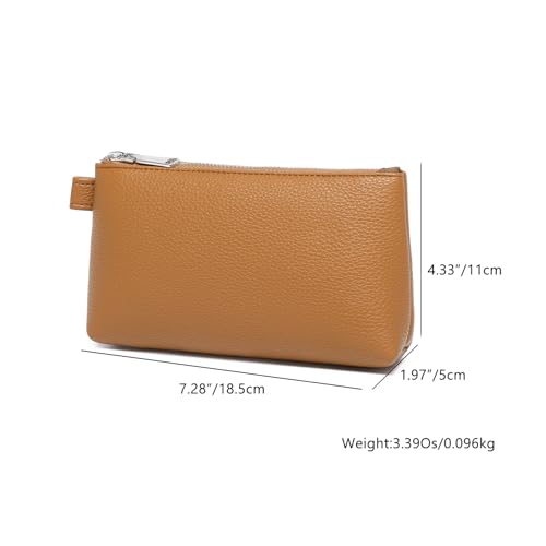 Small Makeup Bag for Purse, Leather Cosmetic (Ochre) - color: Ochre