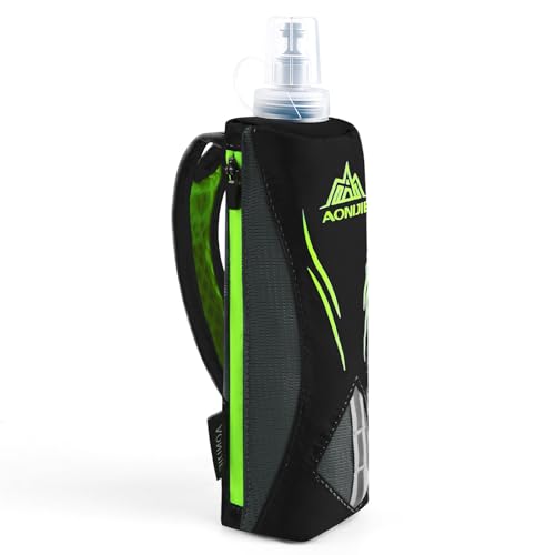 Geila Handheld Water Bottle for Running, 17 oz Grip Handheld Bottle with Hand Strap Hydration Pack, Sport Soft Flask - color: Black+500ML Soft Flask