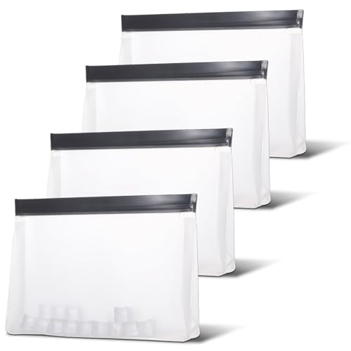 4 pcs Clear Leak Proof Freezer Bag Reusable Ice Storage Bags Ice Cube Storage Bags Freezer Holder Container with Secure Zip Seal Close Design for Travel Food Whiskey Bourbon Cocktails - color: White