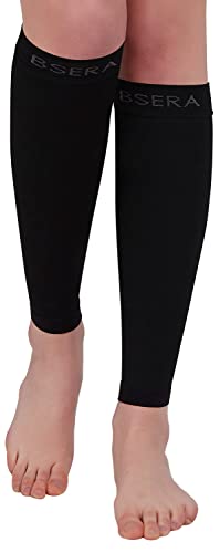 BSERA Calf Compression Sleeve Women, 2 Pairs 20-30mmHg Footless Compression Socks for Swelling Shin Splints Varicose Veins - color: Black, size: Large