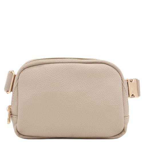 Lightweight Soft PU Pebbled Leather Sling Fanny Pack Belt Bag with Gold Metal Buckle (Travertine) - color: Travertine