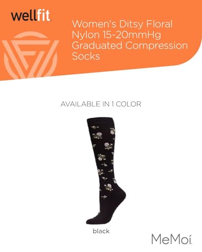 Wellfit Women's Ditsy Floral Nylon 15-20mmHg Graduated Compression Socks - size: 9-11