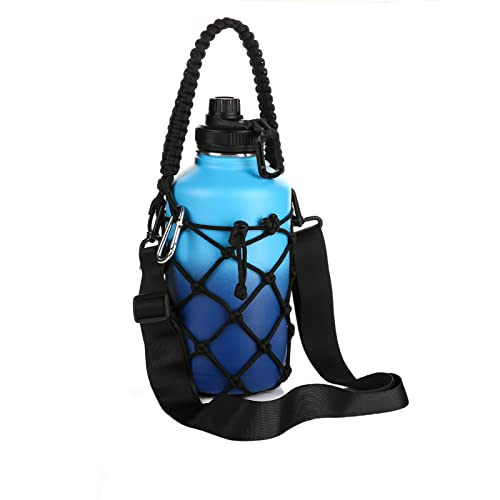 Water Bottle Carrier Strap Wine Cup Holder for Sports Bottle Sling Water Flask 17-25oz 32oz-40oz 64oz - color: Black (For 64oz)