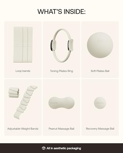 BetterMe Sculpt Body Kit - Pilates Equipment Set for Home Workouts - Home Pilates Kit with Pilates Ring Pilates Ball Resistance Bands, and Recovery Massage Tools - color: Ivory