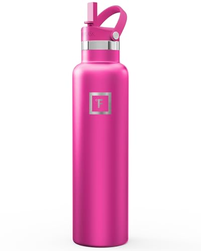 IRON °FLASK 24 oz Narrow Mouth Water Bottle with Straw - color: Pink Tulip