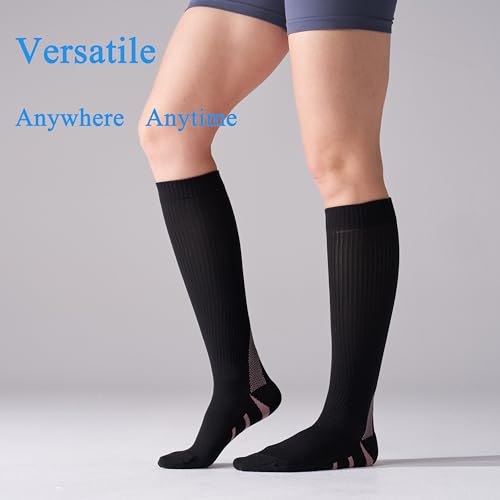 4 Pairs 20-30mmHg Compression Socks for Women Knee High Flying - color: Black Mix, size: Small-Medium