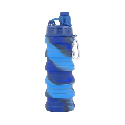 Collapsible Water Bottles Travel water bottle Sports Portable Sport Water Bottle Reusable Water Bottles comes with mountaineering Buckle 500ml silicone Water-proof camping water bottle - color: Blue+Blue camouflage, style: 2 pack
