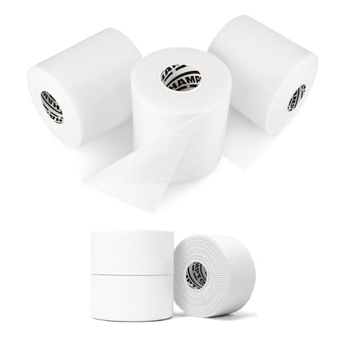 Hampton Adams Training Taping Bundle: Foam Pre Wrap Underwrap (3 Rolls) + Athletic Sports Tape 45 ft (3 Rolls) for Soccer, Hockey, Football