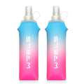 WRELS TPU Soft Flask Lightweight Portable Reusable Water Bottle,BPA Free Collapsible Flask for Hydration Pack in Running Hiking Cycling and Marathon - color: Blue-pink-500ML*2