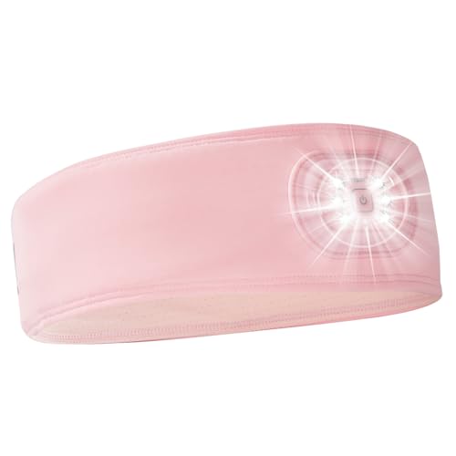LED Sports Sweat Headband Outdoor Headlamp Rechargeable Men Women - color: Pink