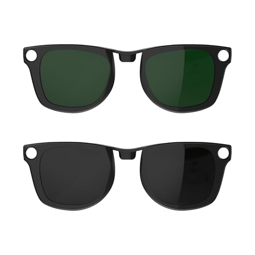 HIBLOKS 2Pcs Polarized Clip for Ray-Ban Meta Wayfarer (RW4006/RW4012 50-22) - size: Standard, Black+Green, Shiny Black Frame