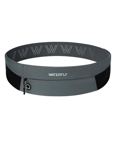 WATERFLY Running Belt Fanny Pack: Slim Lightweight Waist Bag for Runners - color: Grey