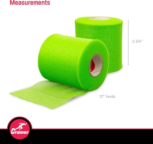 Cramer Tape Underwrap, Sports PreWrap for Athletic Ankle, Wrist, and Injury Taping Jobs, Hair Tie, Headband, Patella Support, Pre-Wrap Athletic Tape Supplies, 2.75" X 21 Yard Roll of Pre Wrap , Brite Green - color: Bright Green
