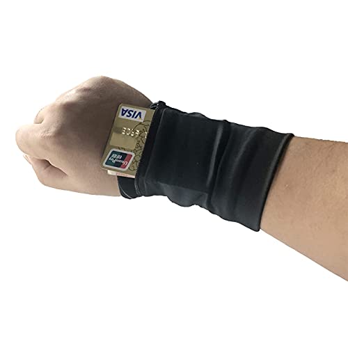 Pocket Wrist Wallet Purse for Women Men Quick Dry Zippered Wrist Pouches Wristband with Phone Holder for Running, Walking, Hiking, Jogging, Travel, Sports (Black)