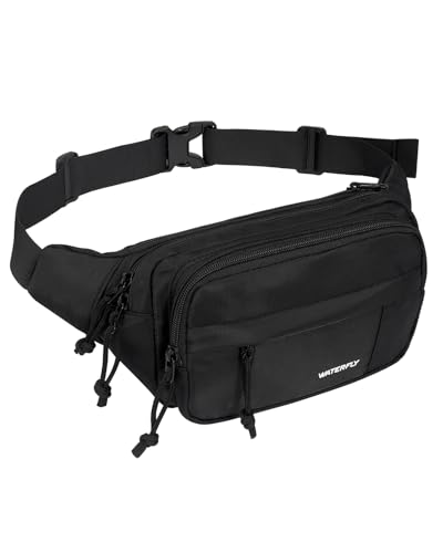 WATERFLY Fanny Pack Waist Bag: 2.5L Large 5 Zipper Pockets for Women Men - color: Black