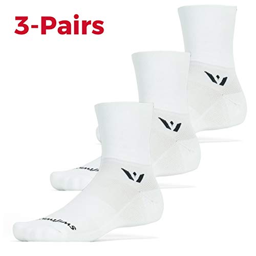 Swiftwick- ASPIRE (3 Pairs) Quarter Crew Cycling & Trail Running Socks, Compression Fit - color: White, size: Large