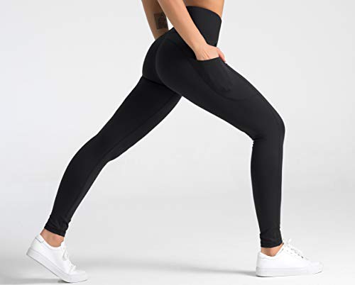 Dragon Fit Women's High Waisted Yoga Leggings 3 Pockets Workout Pants - color: Black, size: X-Large