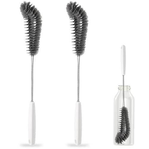 16 inches Long Handle Black Bottle Cleaning Brushes - Perfect for Baby Bottles, Sports Bottles, Glassware, Mugs, Jars, and Stemware (2-pc)
