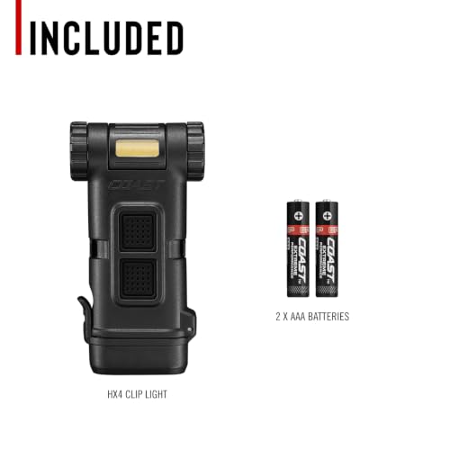Coast HX4 120 Lumen Dual Color (White & Red) Magnetic LED Clip Light with Beam Rotation, Black
