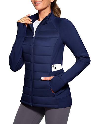 G Gradual Women's Running Fleece Lined Jackets 6 Pockets Lightweight Water Resistant Puffer Jacket for Hiking Travel - color: Navy, size: X-Small