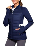 G Gradual Women's Running Fleece Lined Jackets 6 Pockets Lightweight Water Resistant Puffer Jacket for Hiking Travel - color: Navy, size: XX-Large