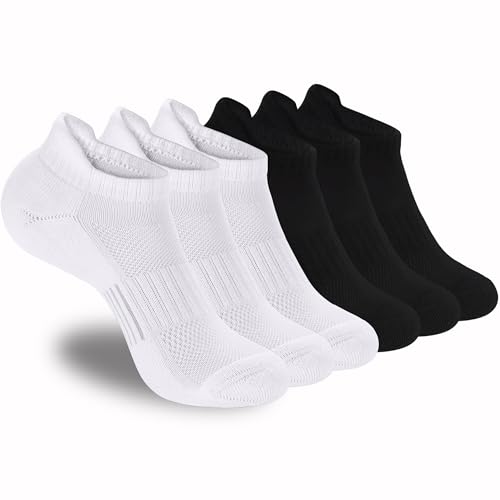 ATBITER Women's Ankle Socks Cushioned Running Athletic No Show Socks-6Pairs - color: 6pairs 3white+3black, size: 8-10