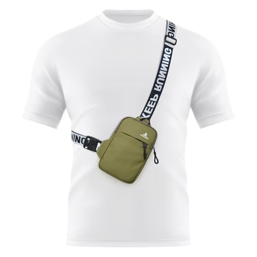 Peicees Mini Crossbody Sling Bag Chest Bag Dual Pocket Water Resistant Fanny Pack Running Phone Holder for Men Women Workout Travel, Army Green - color: Army Green