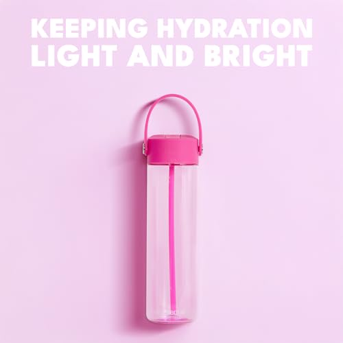 Elemental Splash 26oz Tritan Plastic Reusable Water Bottle w/Straw & Strap - color: Hot Pink, size: 26 Ounces