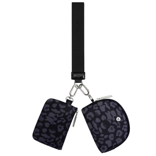 VUTUXA KeyChain Wallet Wristlet For Women Mini Zip Dual Pouch Coin Purse - color: black leopard+black leopard